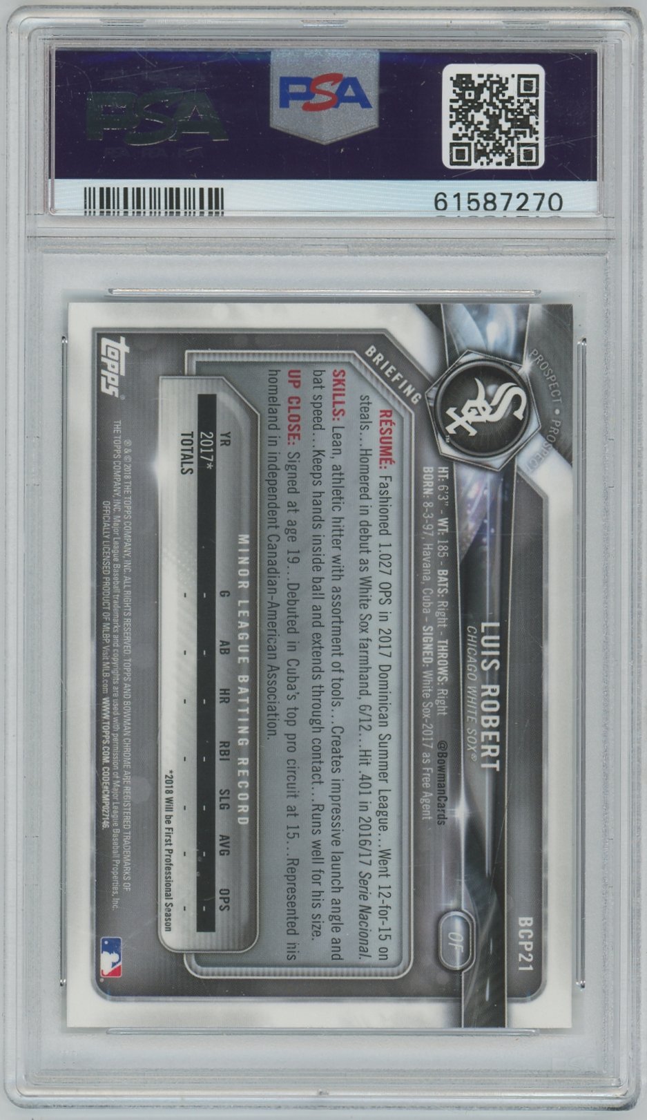 2018 Luis Robert - Baseball Bowman Prospects Chrome PSA 10 GEM MINT